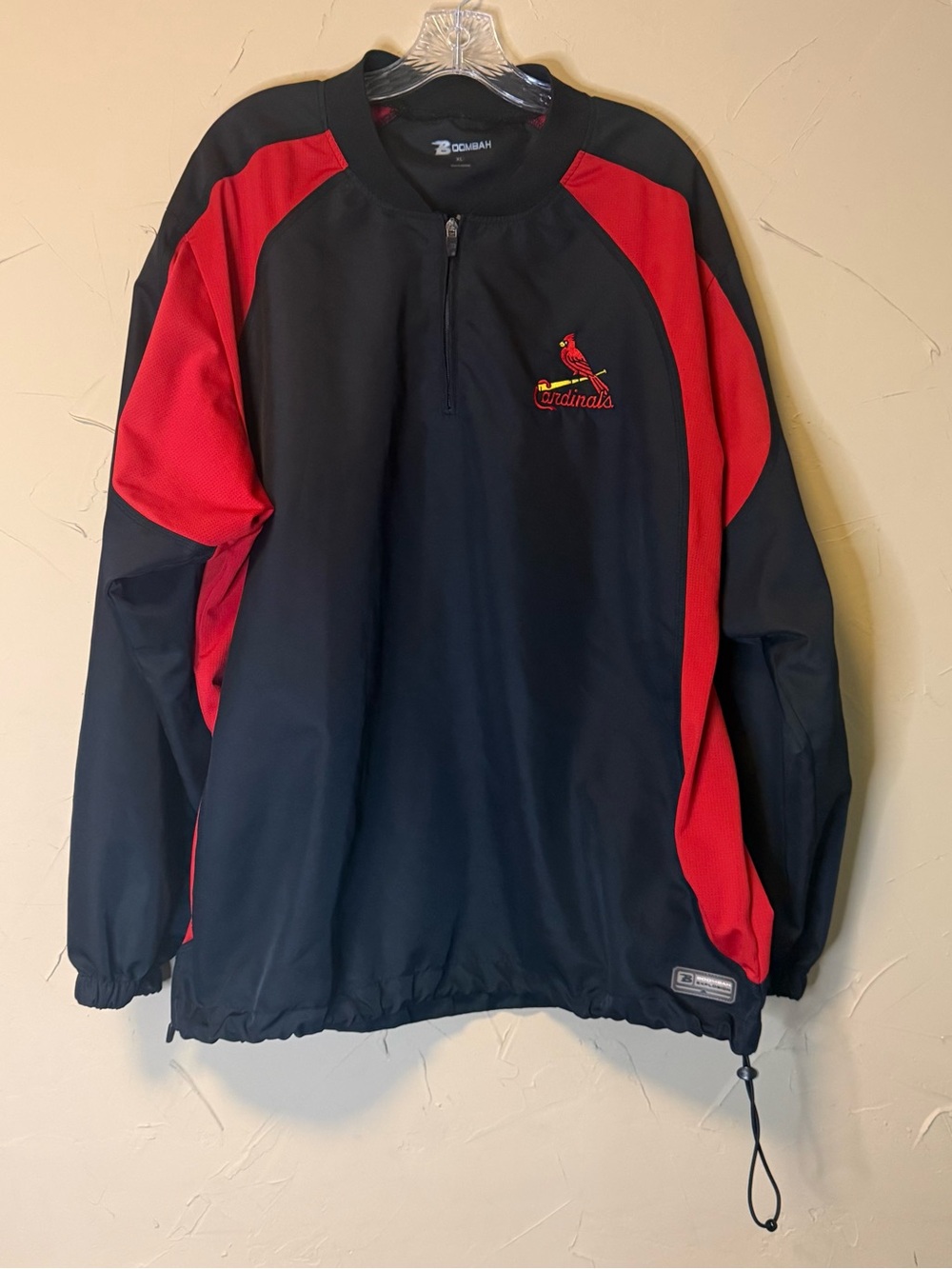 St. Louis Cardinals  Black & Red Pullover 1/4 zip  Windbreaker Lightweight XL